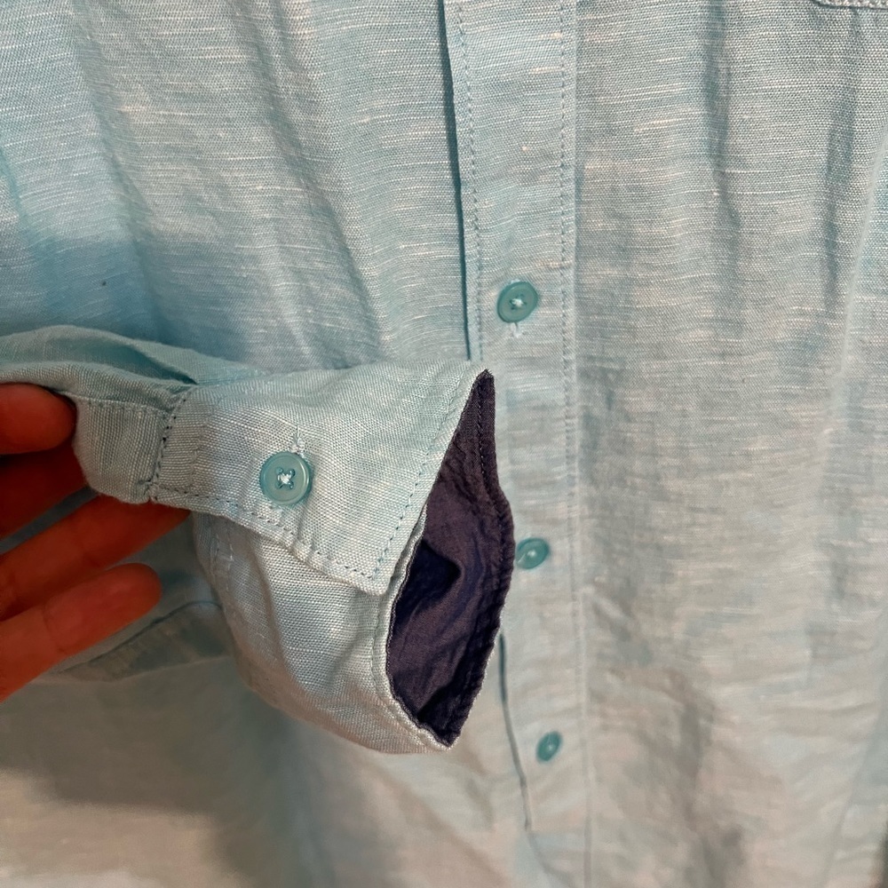 Artistry in Motion Linen Blend Button Front Shirt Men's Large Turquoise - Picture 4 of 6